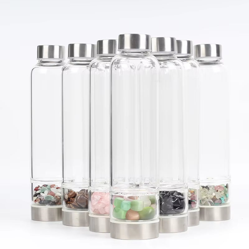 550ML Creative Natural Quartz Crystal Glass Water Bottle Irregular Stone Cup Point Wand Healing Infused Elixir Cup Natural Stone