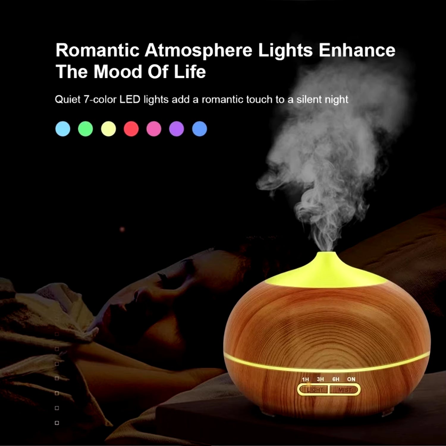 500Ml Wood Grain Remote Control Aromatherapy Mist Maker Air Humidifier Diffuser - Office Air Purifiermediaplayer