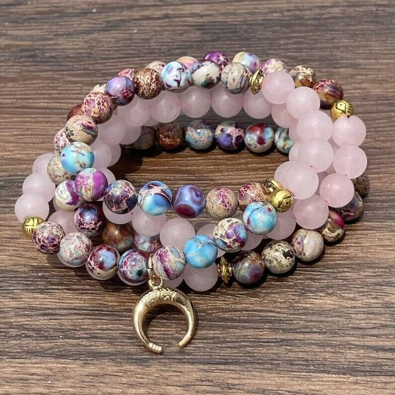 108 Mala Beads Gemstone Rose Quartz Healing Meditation Women Bracelet Necklace