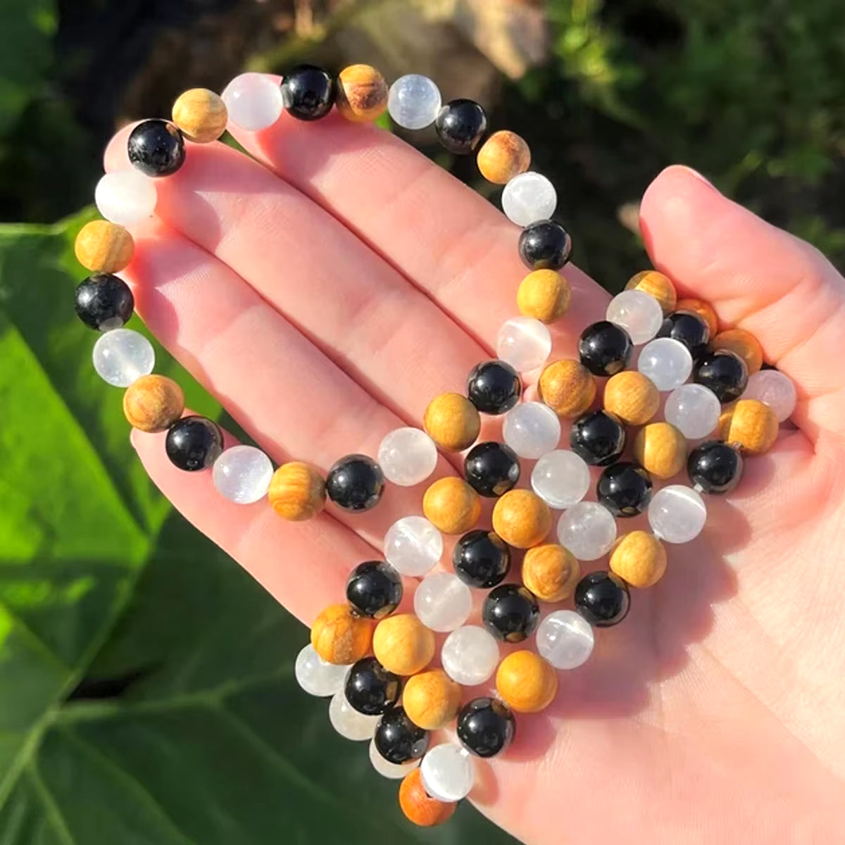 8Mm Crystal Body Purification Bracelet with Selenite, Black Tourmaline, and Palo Santo to Enhance Movement and Energy