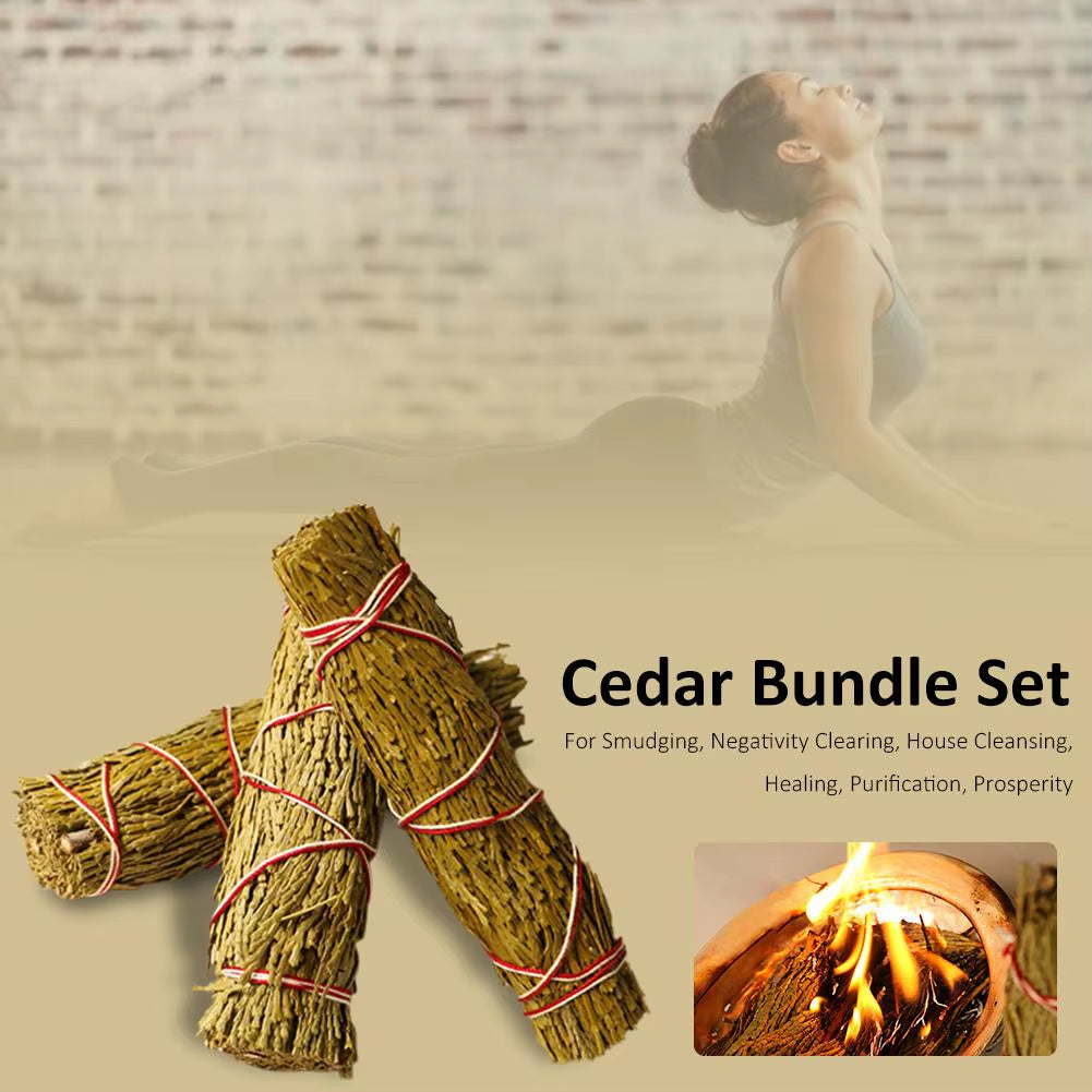 3PCS Smudge Bundles Ancient Ceremonial White Cedar Bundles Set Pure Leaf Repels Negative Energy