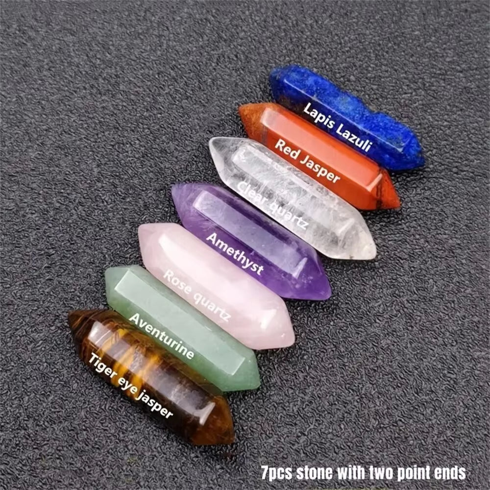 14Pcs Pointed Quartz Crystal Chakra Healing Stones and Crystals Set Hexagon Rose Quartz Gems for Meditation Bedroom Decor