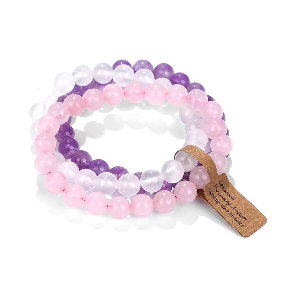 Natural Stone Crystal Beads Semi Precious Women'S Bracelet Amethyst Multi Layered Combination Bracelet