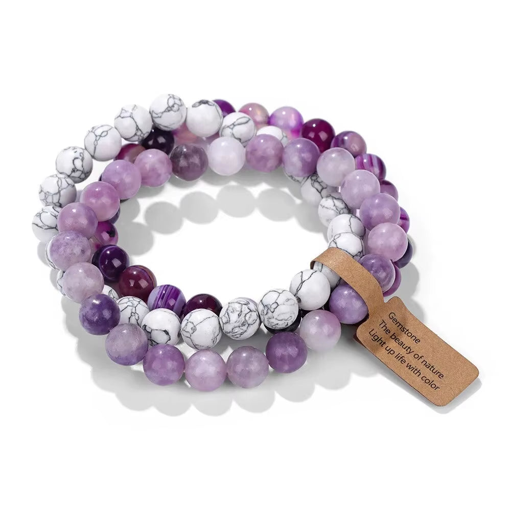 Natural Stone Crystal Beads Semi Precious Women'S Bracelet Amethyst Multi Layered Combination Bracelet