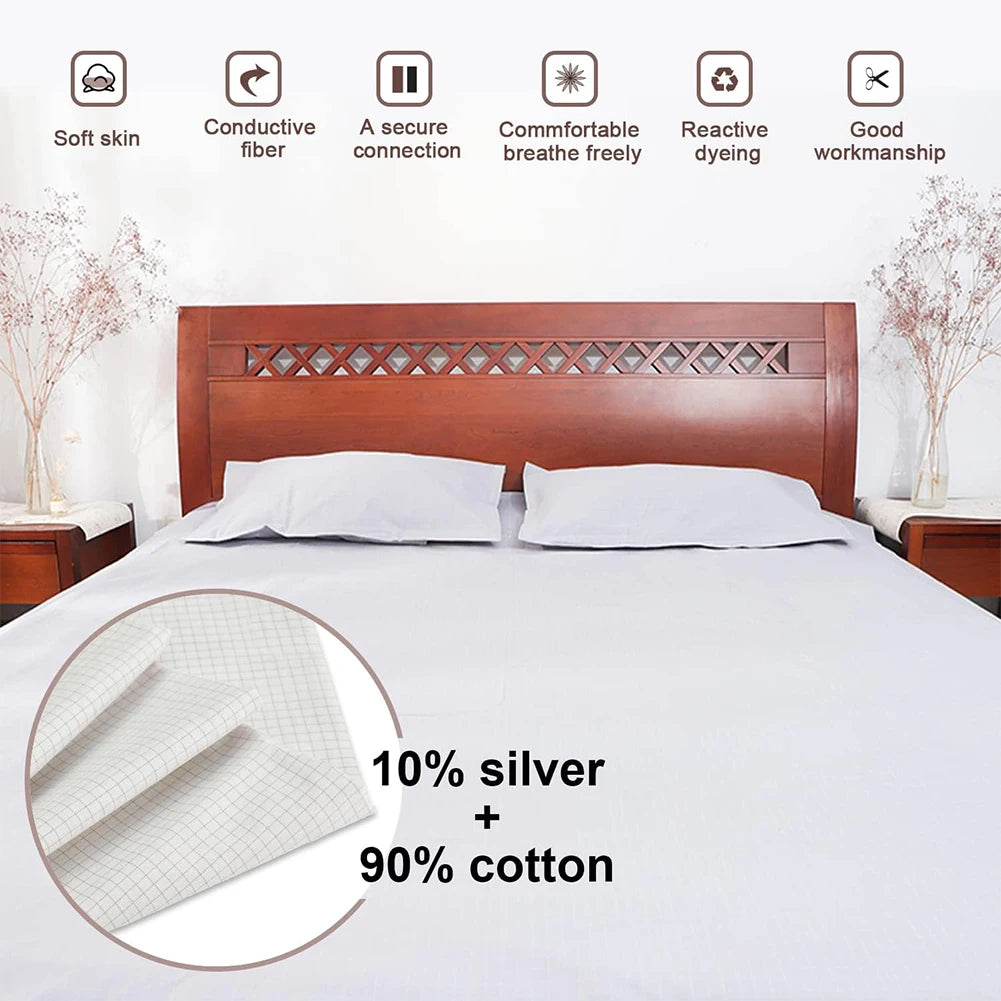 Earthing Bed Sheet Flat Sheet Earth Benefit Gold Connection Earth Cord ﻿Anti-Static Organic Grounding Mat Radiation Proof