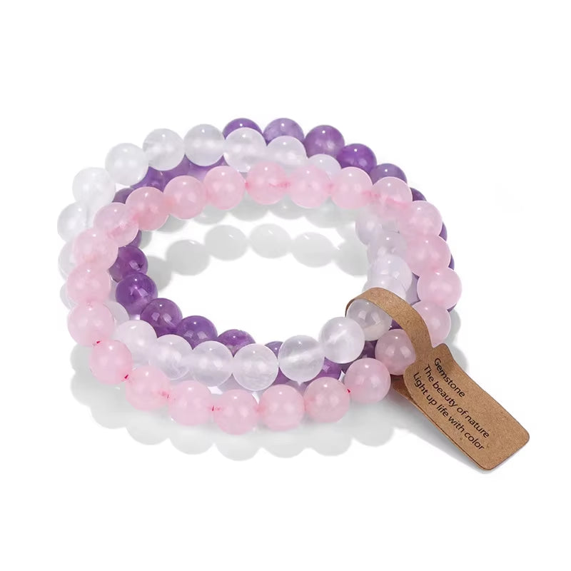 Natural Stone Crystal Beads Semi Precious Women'S Bracelet Amethyst Multi Layered Combination Bracelet
