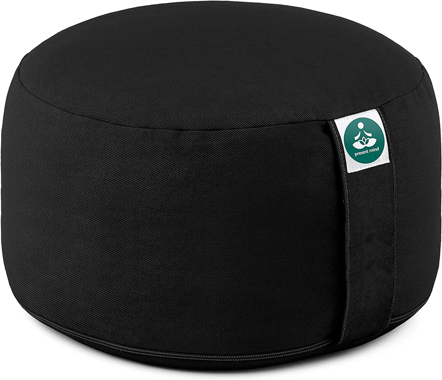 (Height 6.5") round Zafu Yoga Bolster for Gymnastics & Meditation Made in the EU - Deep Black 100% Natural Cotton Yoga Meditation Buckwheat Cushion with Washable Covers