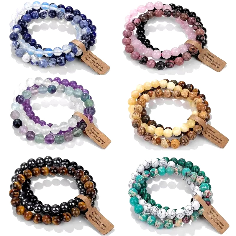 Natural Stone Crystal Beads Semi Precious Women'S Bracelet Amethyst Multi Layered Combination Bracelet