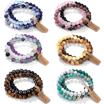Natural Stone Crystal Beads Semi Precious Women'S Bracelet Amethyst Multi Layered Combination Bracelet