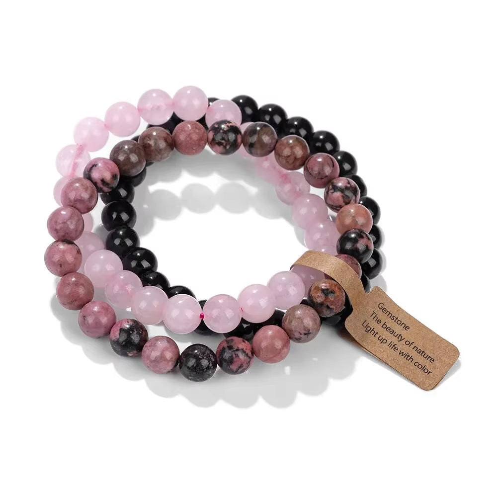 Natural Stone Crystal Beads Semi Precious Women'S Bracelet Amethyst Multi Layered Combination Bracelet