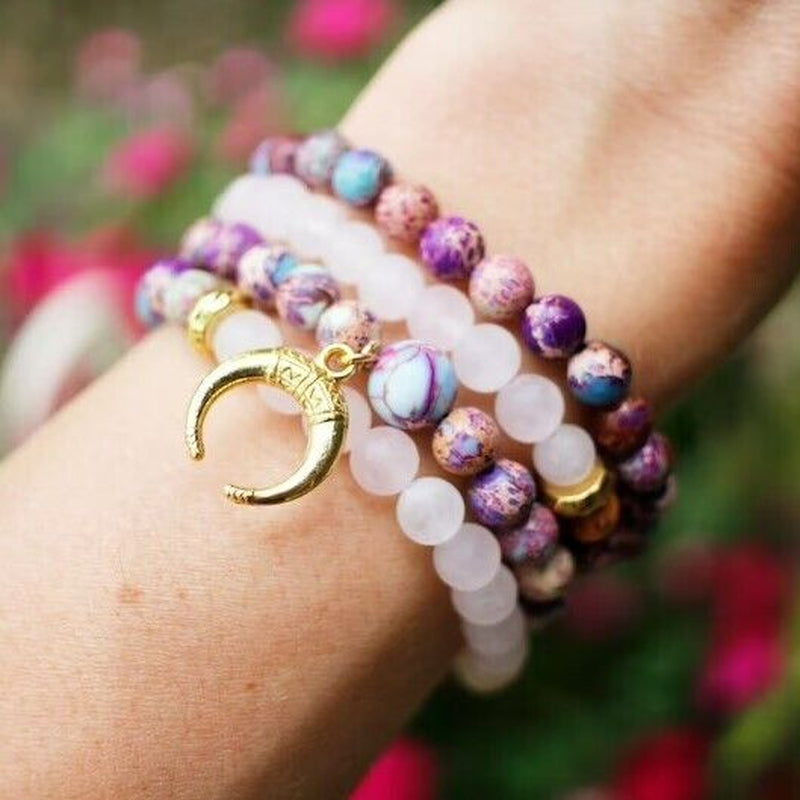 108 Mala Beads Gemstone Rose Quartz Healing Meditation Women Bracelet Necklace