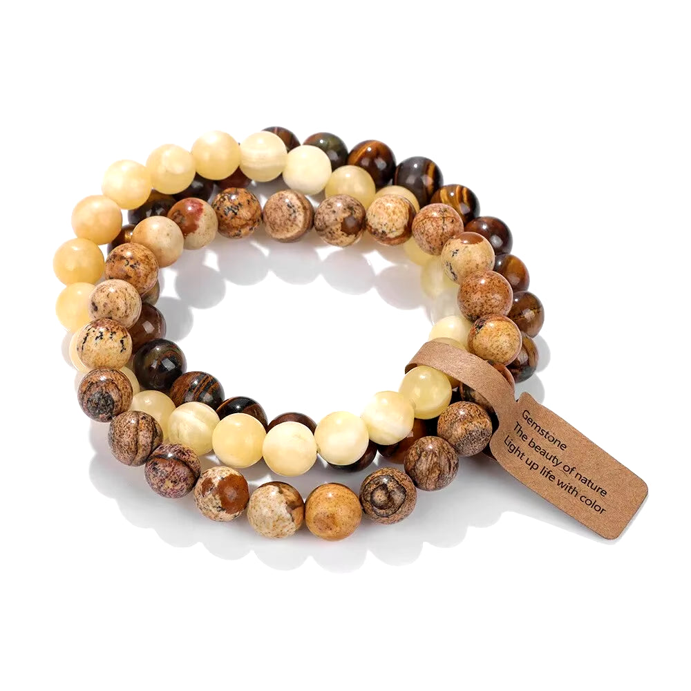 Natural Stone Crystal Beads Semi Precious Women'S Bracelet Amethyst Multi Layered Combination Bracelet