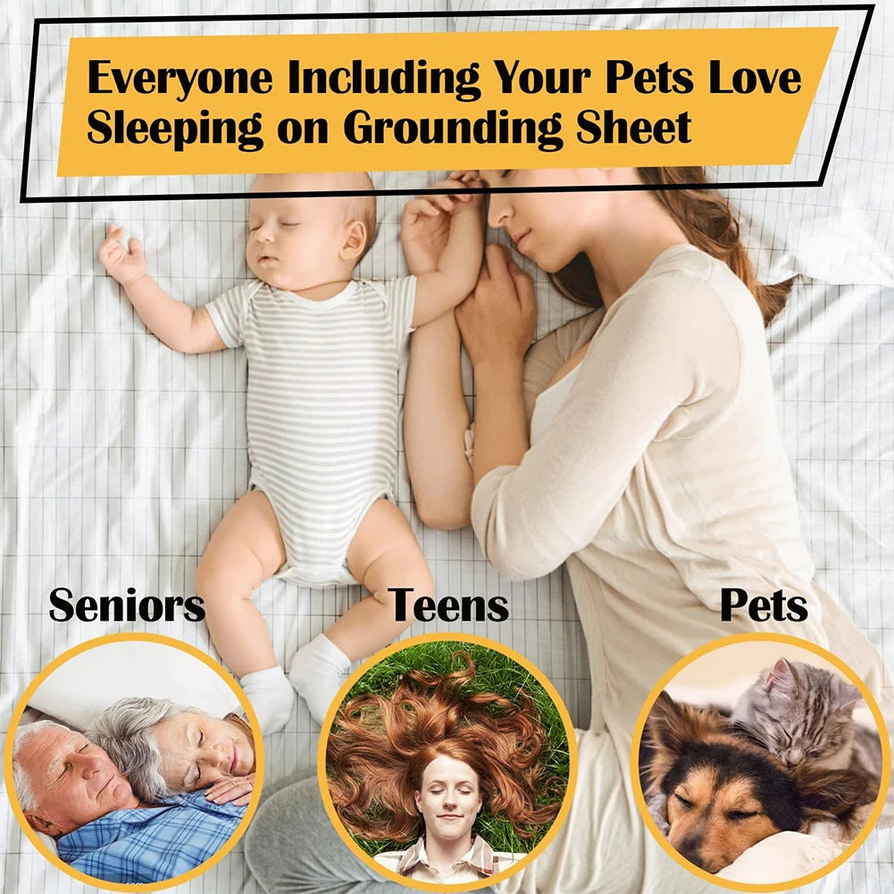 Earthing Bed Sheet Flat Sheet Earth Benefit Gold Connection Earth Cord ﻿Anti-Static Organic Grounding Mat Radiation Proof