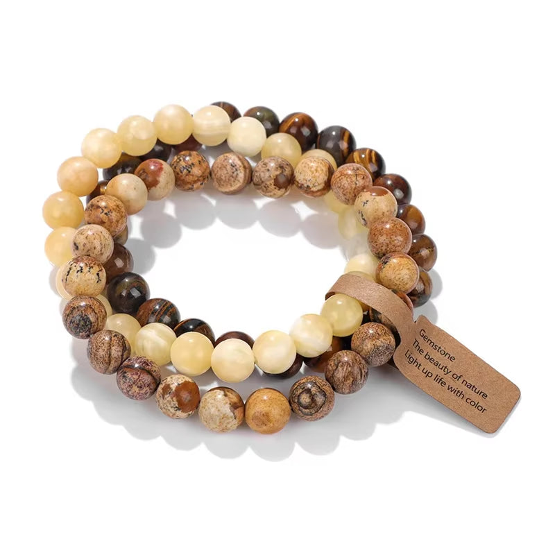 Natural Stone Crystal Beads Semi Precious Women'S Bracelet Amethyst Multi Layered Combination Bracelet