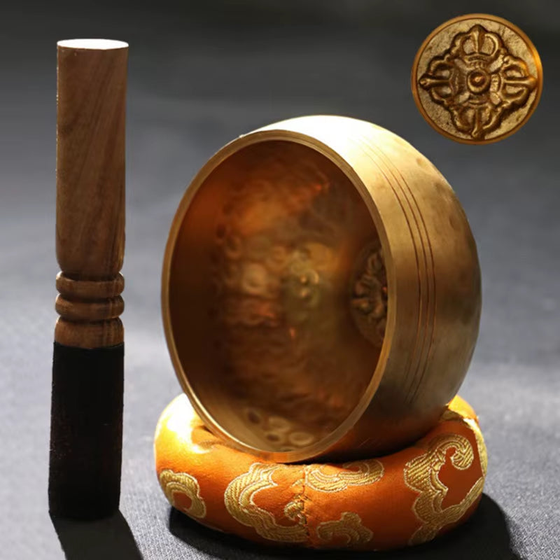 Copper Buddha Sound Bowl Yoga Meditation Instruments Singing Bowl Handicraft Music Therapy Tibetan Bowl Decor without Cushion