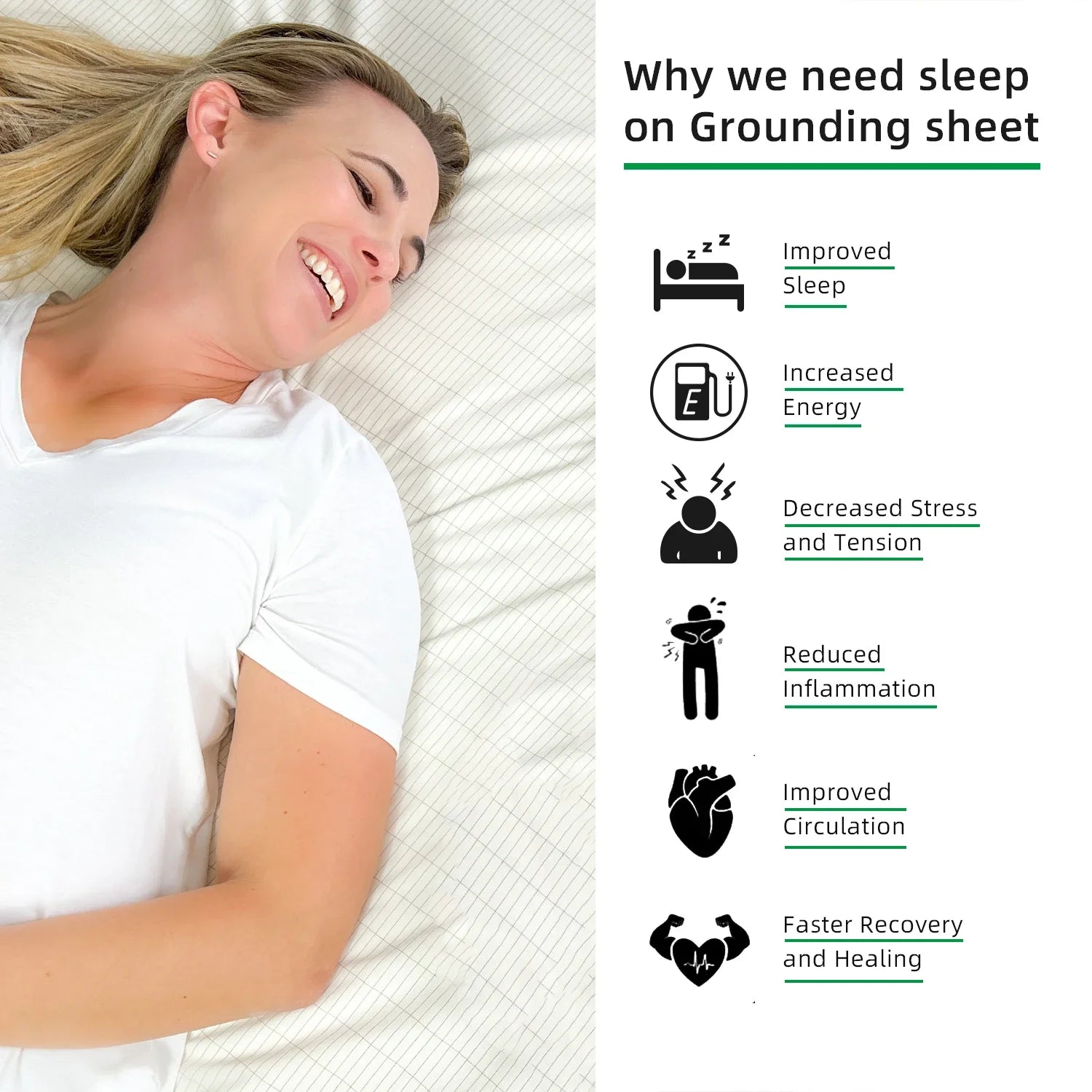 Grounding Flatted Bed Sheets with 10% Silver Fiber & Organic Cotton- Conductive with Grounding Cord, Grounding Keep Good Sleep