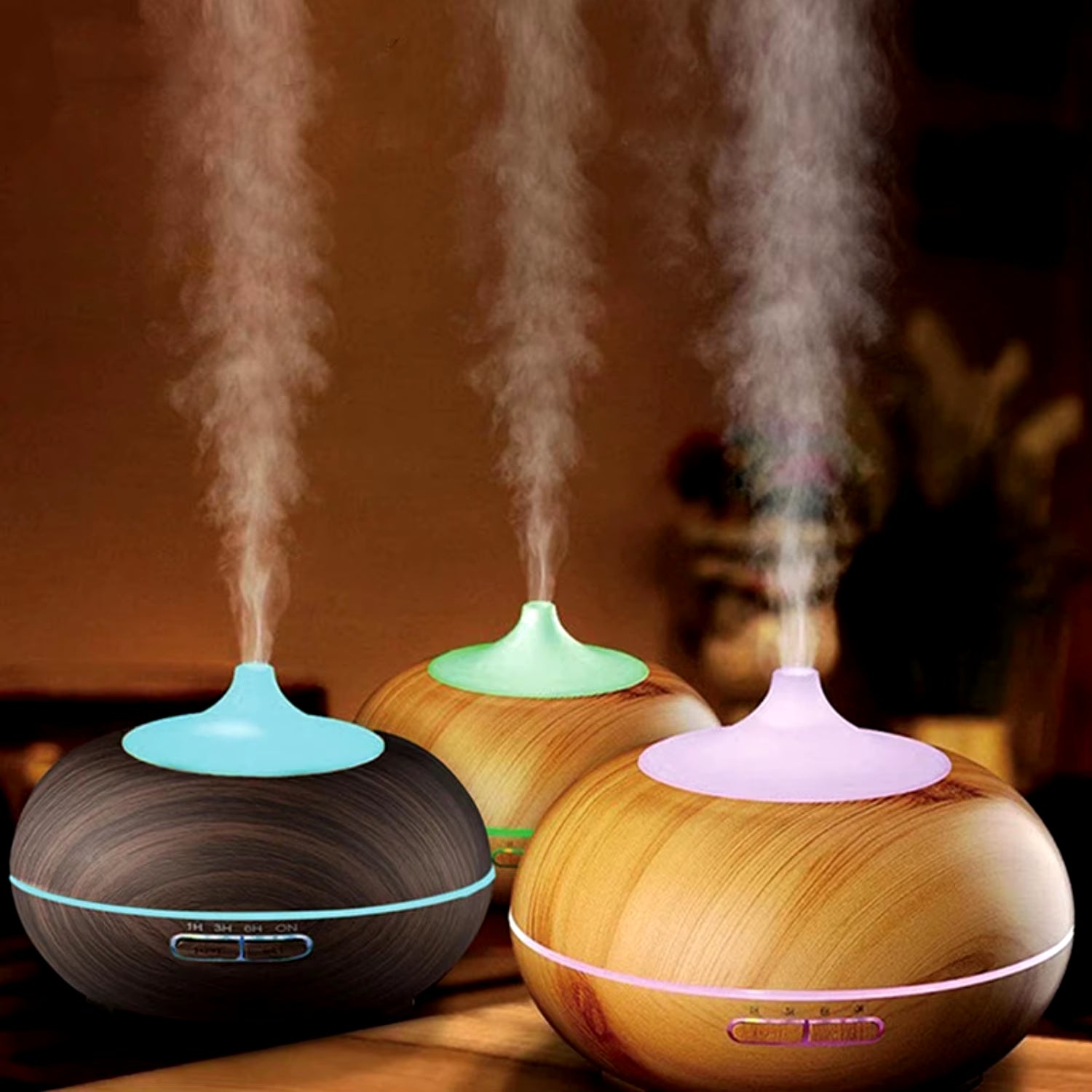 500Ml Wood Grain Remote Control Aromatherapy Mist Maker Air Humidifier Diffuser - Office Air Purifiermediaplayer