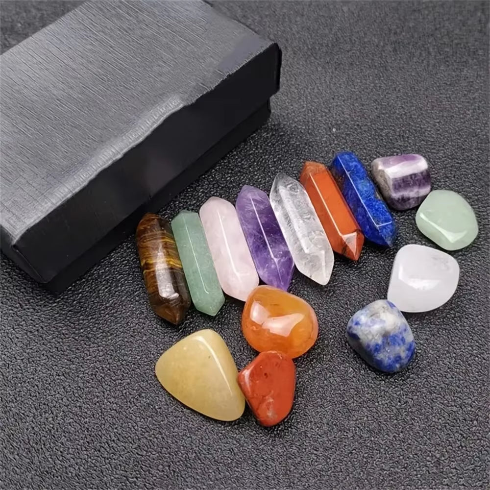 14Pcs Pointed Quartz Crystal Chakra Healing Stones and Crystals Set Hexagon Rose Quartz Gems for Meditation Bedroom Decor