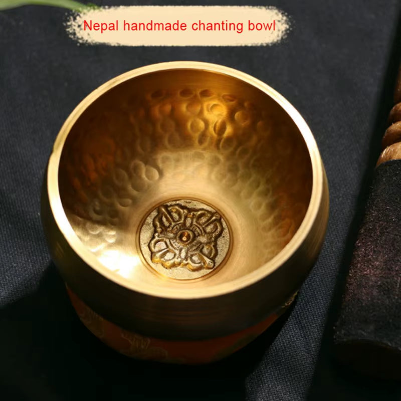 Copper Buddha Sound Bowl Yoga Meditation Instruments Singing Bowl Handicraft Music Therapy Tibetan Bowl Decor without Cushion